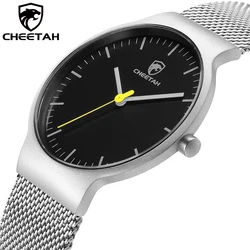 CHEETAH nowe modne zegarki dla mężczyzn Top marka luksusowy męski zegarek kwarcowy Mesh Steel Ultra cienki zegarek męski zegarek sportowy Reloj