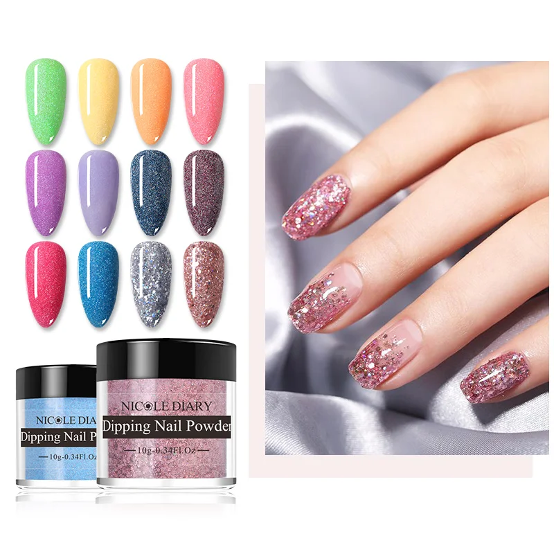 NICOLE DIARY 10g Colorful Acrylic Dip Powder Fast Natural  Dry Nail Art Decoration Glitter Nail Chrome Pigment Dust Long Lasting