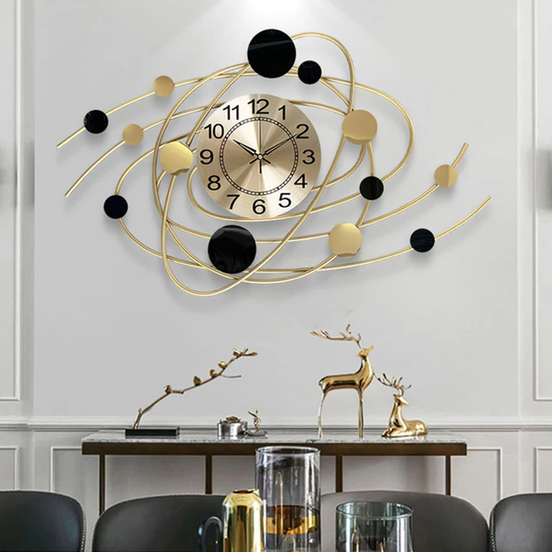 Fashion Luxury Large Wall Clock Living Room Decoration Nordic Simple Home Interior Design Loft Wall Clock Gold Metal 3D Clock