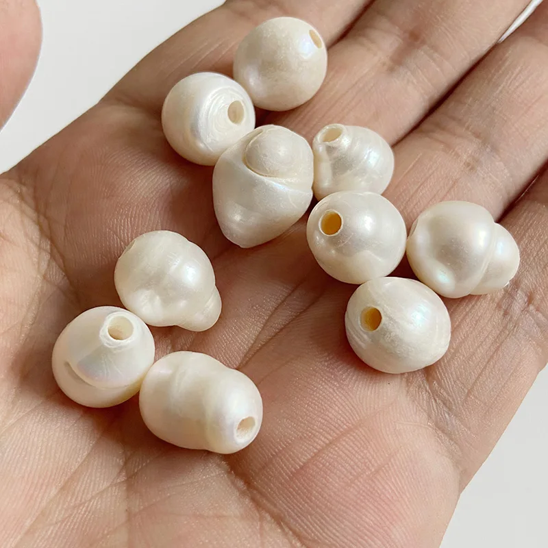 13-14mm Big Hole Natural Pearl Beads White Freshwater Large Pearls Loose Beads for Jewelry Making DIY Craft Bracelet Accessories