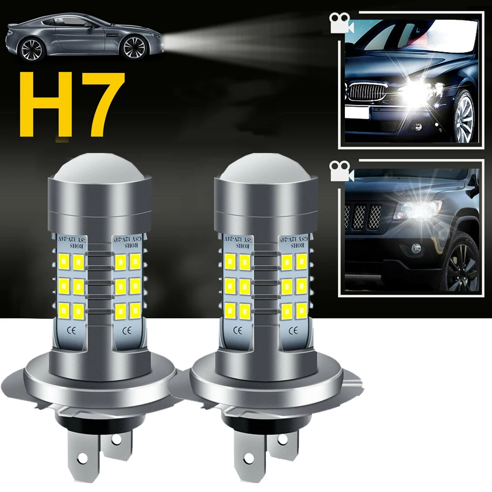 

2Pcs H7 LED 15000LM Car Headlights Bulbs 2835 55W High Power 360 Degree 6000K 12V Auto Fog DRL High Low Beam Lamp Universal