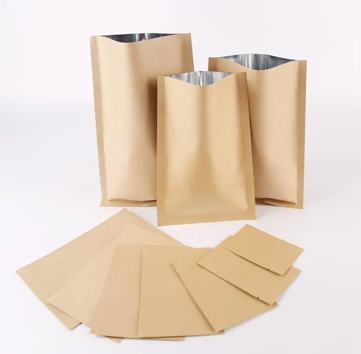 2000Pcs Open Top Kraft Paper Mylar Foil Bag Tear Notch Food Storage Packaging Pouches for Coffee Candy Tea Pack SN3959