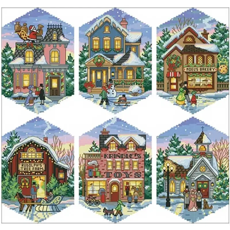 

Christmas Village Embellishment Counted 11CT 14CT 18CT DIY Cross Stitch Sets Wholesale Cross-stitch Kits Embroidery Needlework