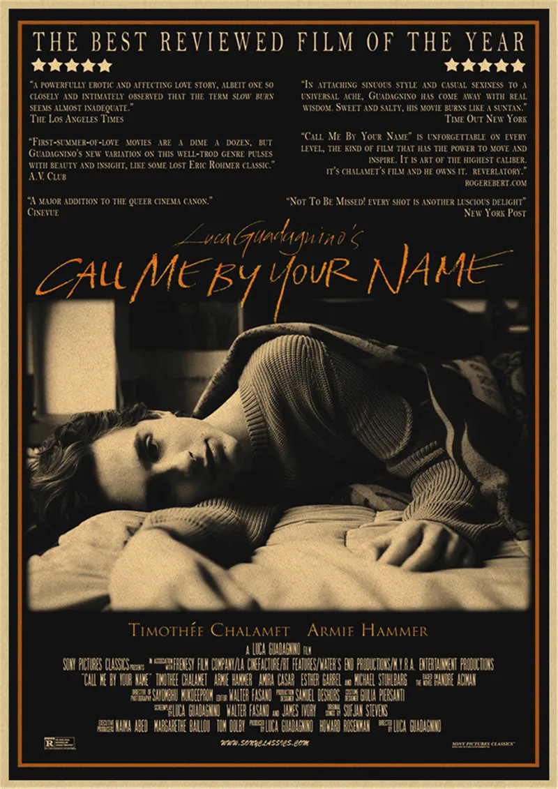 الفيلم الكلاسيكي اتصل بي باسمك كرافت ورقة المشارك غرفة نوم المعيشة أريكة جدار ديكور فني للمنزل صورة اللوحة الرجعية