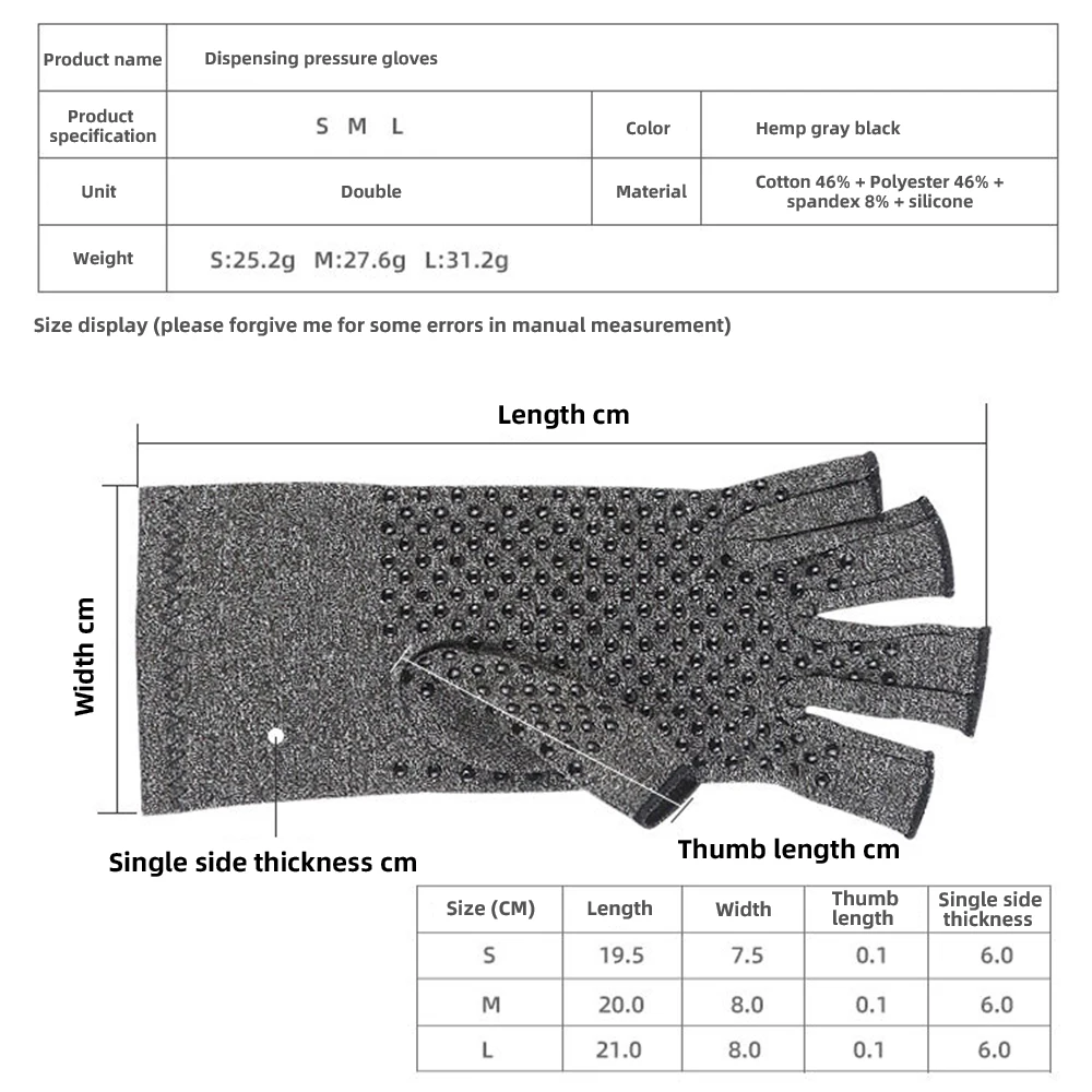 Warm Pressure Gloves Half-finger Mitten with Touch Screen Non-slip Silicone Mittens Compression Hand Gloves for Osteoarthritis