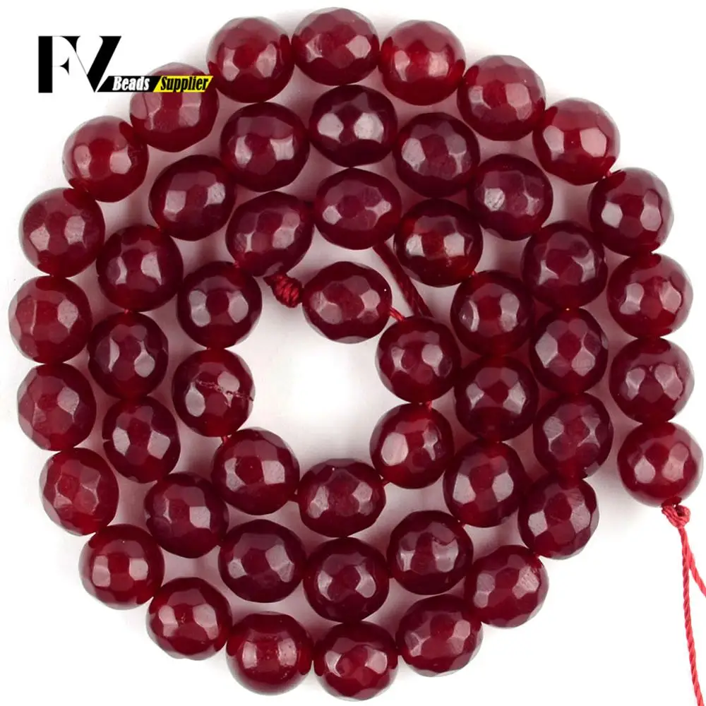 Natural Dark Red Faceted Chalcedony Stone Bead Round Loose Spacer Beads For Jewelry Making Diy Bracelet Charm 4 6 8 10 12mm 15”