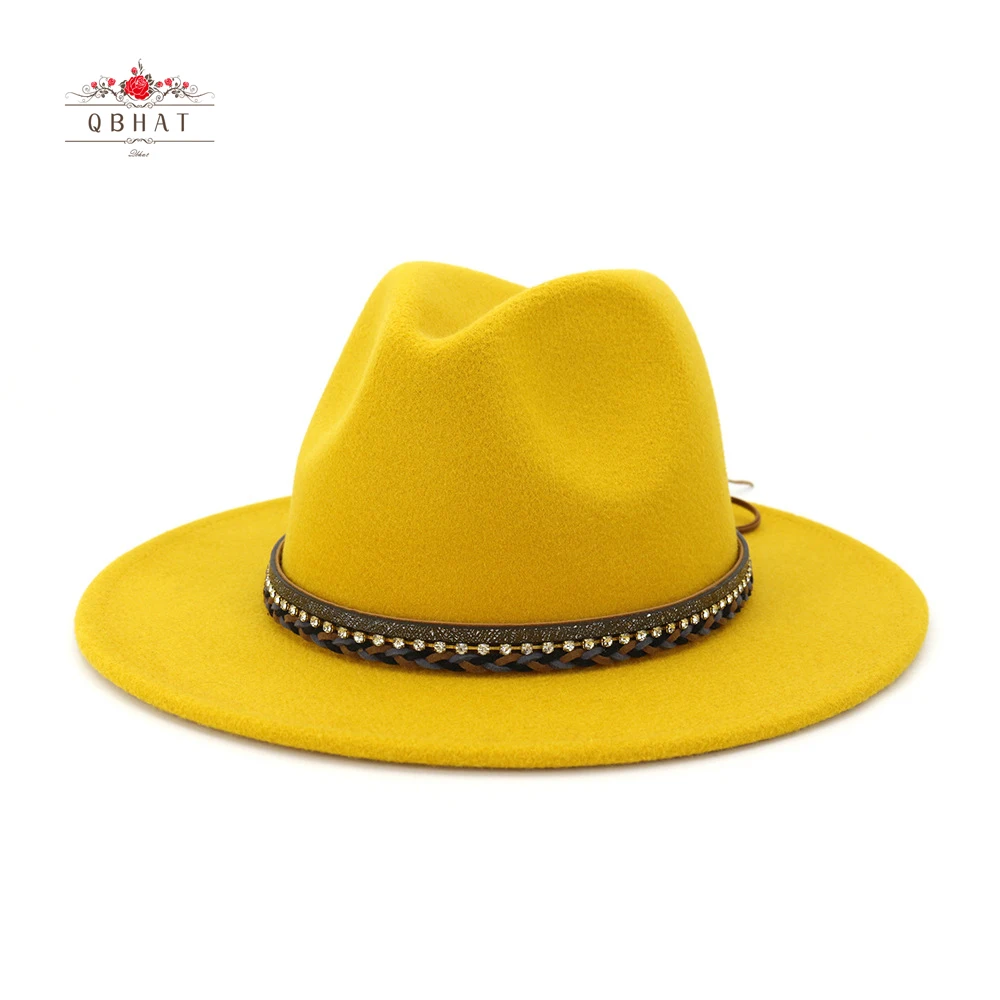 2025 Wool Trilby Hat Felt Jazz Fedora Hats Men Women Dress Wide Brim Panama Formal Hat Gambler Gangster Cap In Black Yellow