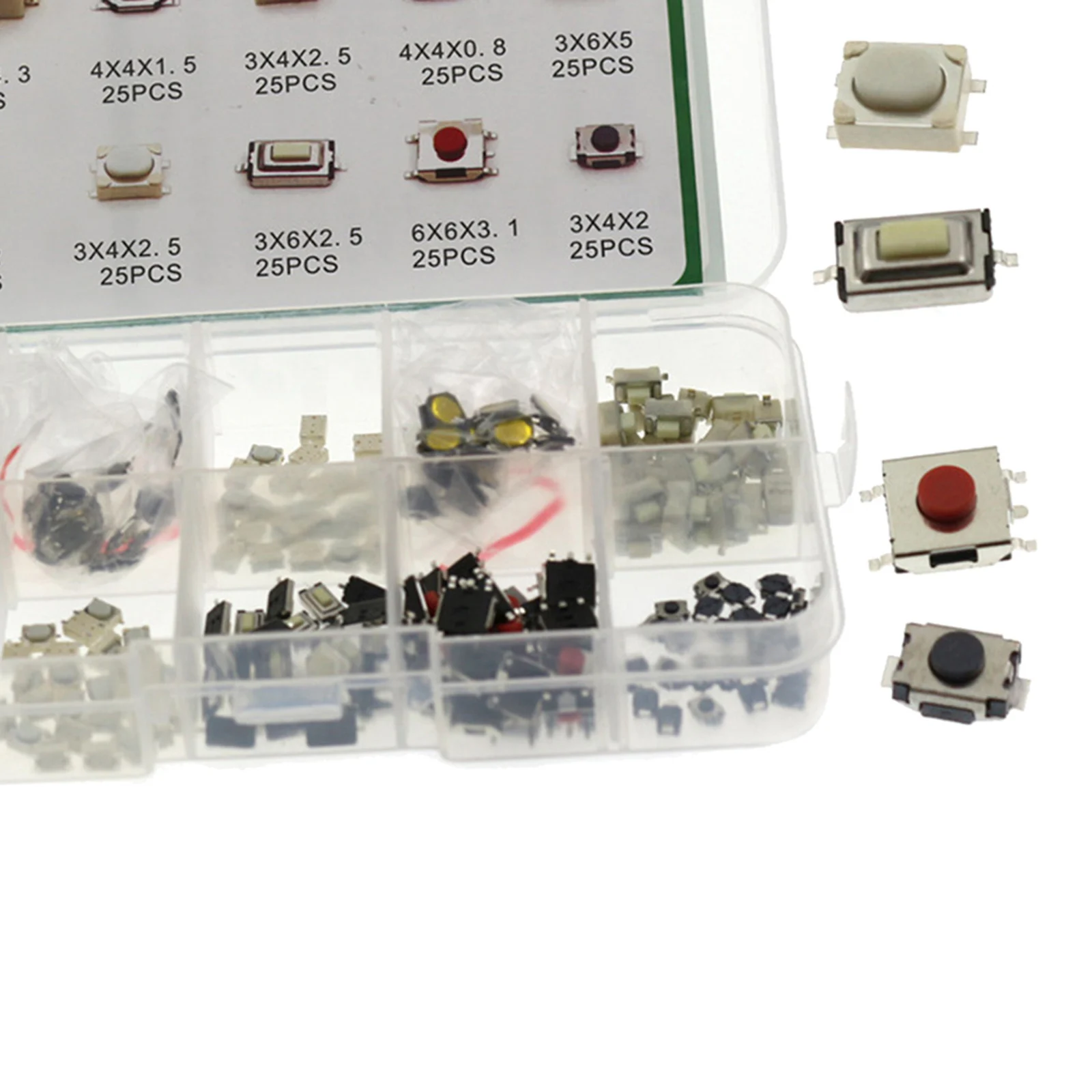 250 Pcs Micro Momentary Tactile Push Button Kit with Plastic Box Cameras