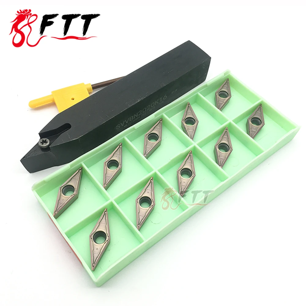 10pcs VBMT160404 MV FT1125 Carbide Inserts External Turning Tool Cutting Insert 1pcs SVVBN2020K16 Holder For Lathe