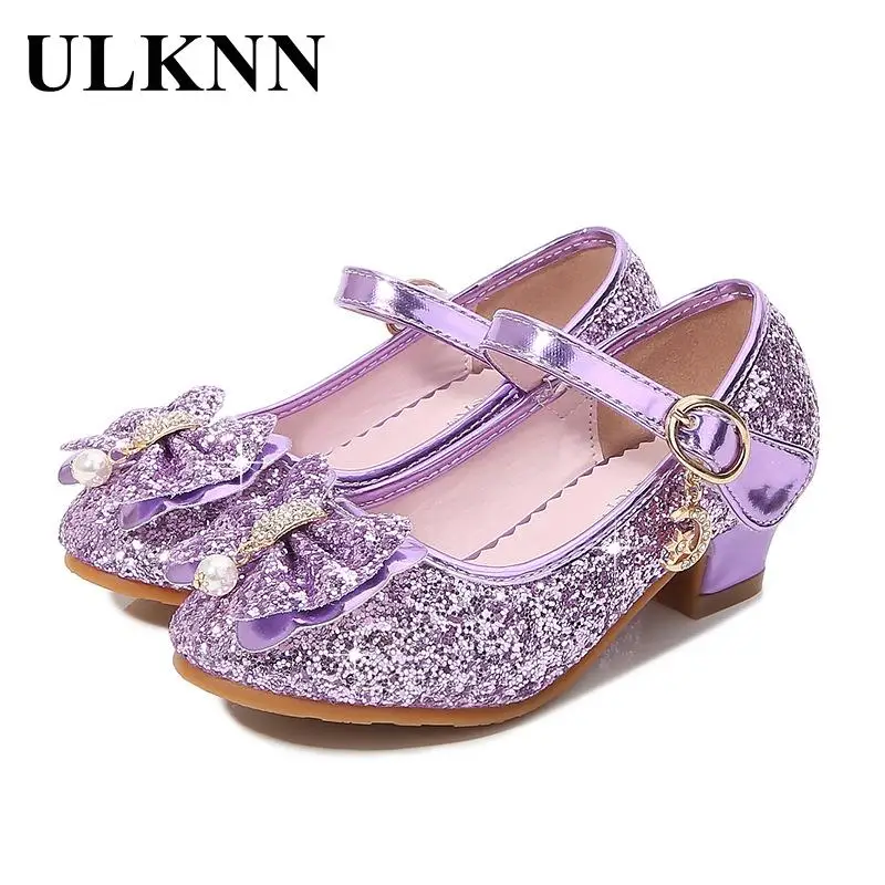 Children\'s Shoes 2025 New Girl Sequins Glittering Princess Dress Shoes Slipper School Performance Shoes Kids Infants Purple Shoe