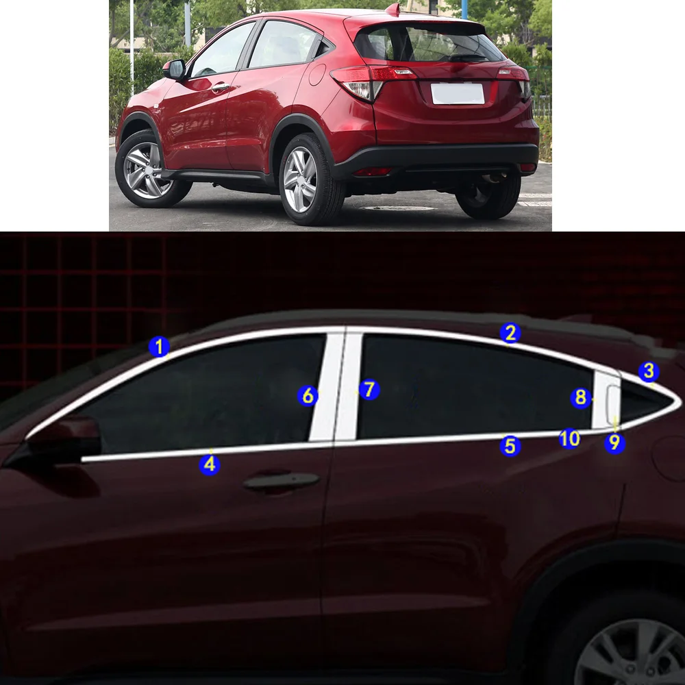 For Honda HR-V HRV XR-V Vezel 2014 2015 2016 2017 2018 2019 2020 2021 Sticker Garnish Pillar Window Middle Strip Trim Frame