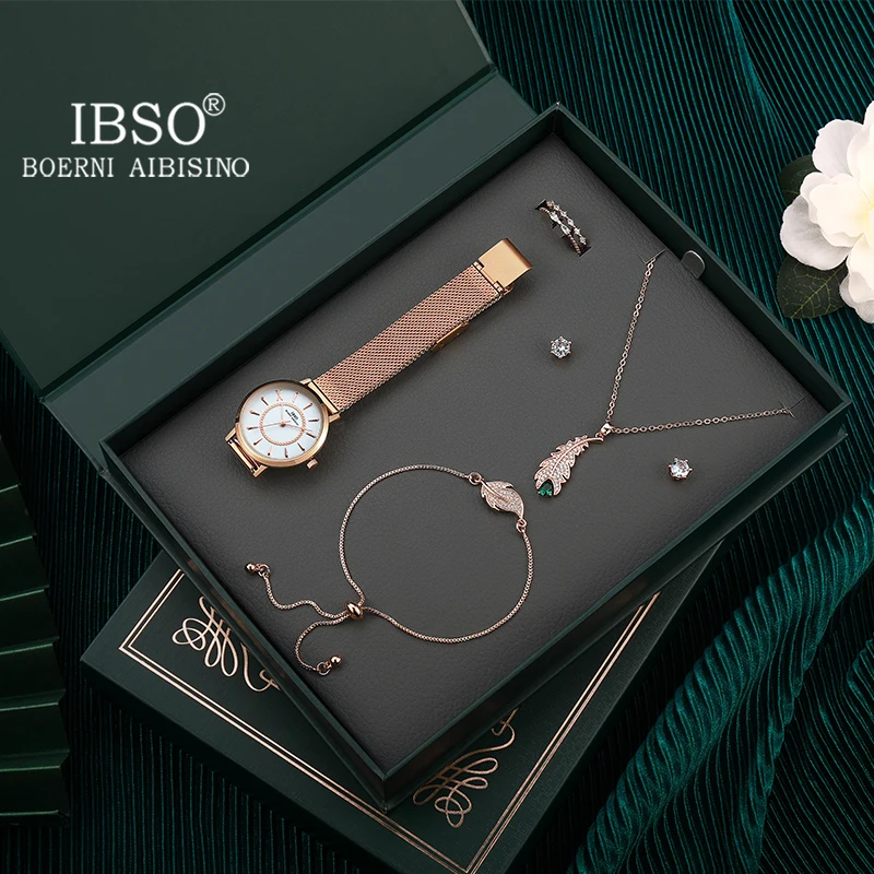 IBSO Women\'s Watch Set Green Gift Box The Book Of Wishes New Luxury Quartz Ladies Customized Retro Design Beauty United Jewelry