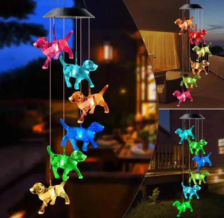 

Crystal Dog String Light UP Solar Wind Chimes Novelty Items Flash Color Changing Home Party Garden Decor Glowing Pendants