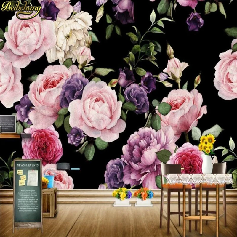 

beibehang Custom 3D Photo Wallpaper Mural Black Rose Flower Wall Mural Living Room Home Decor murals Painting papel de pared