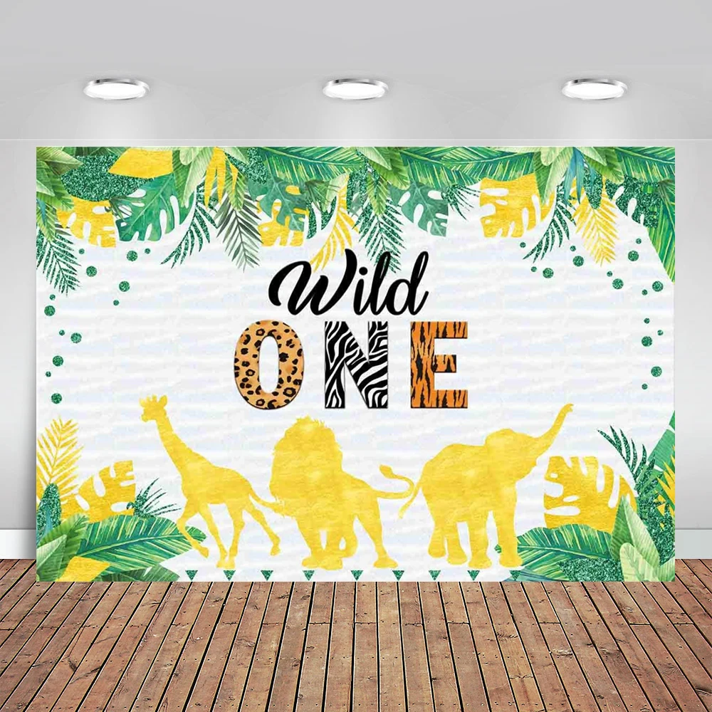 

Wild One Backdrop Jungle Safari Animals Forest Tropical Palm Leaves Photography Background Kids Boy 1st First Birthady Party