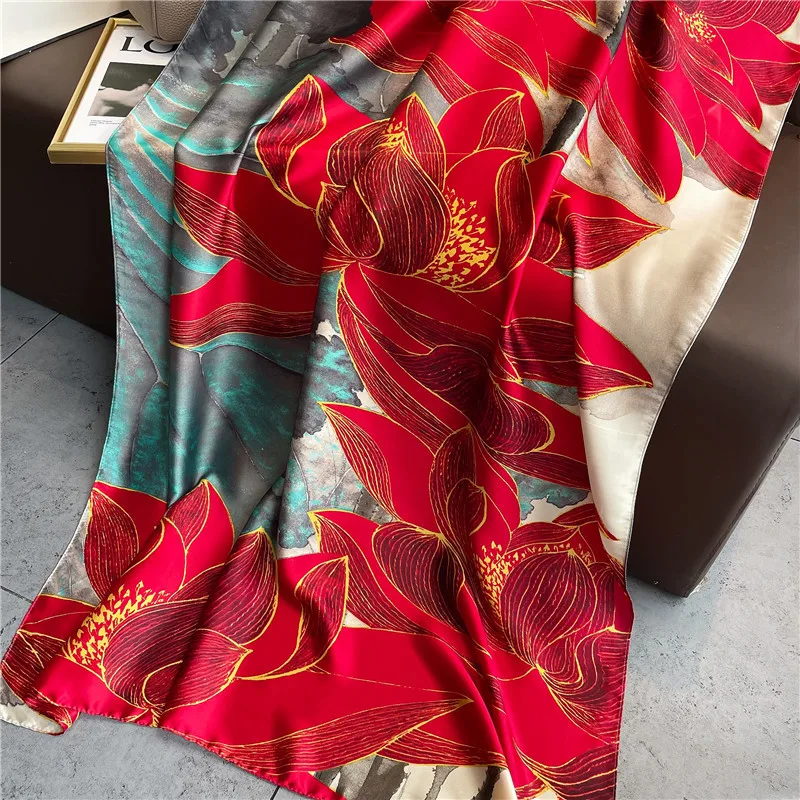 Flower Print Shawl Ladies Beach Headband Long Soft Scarves Chiffon Wrap Retro Silk Scarf Women Simulation Pashmina Bandana 2023