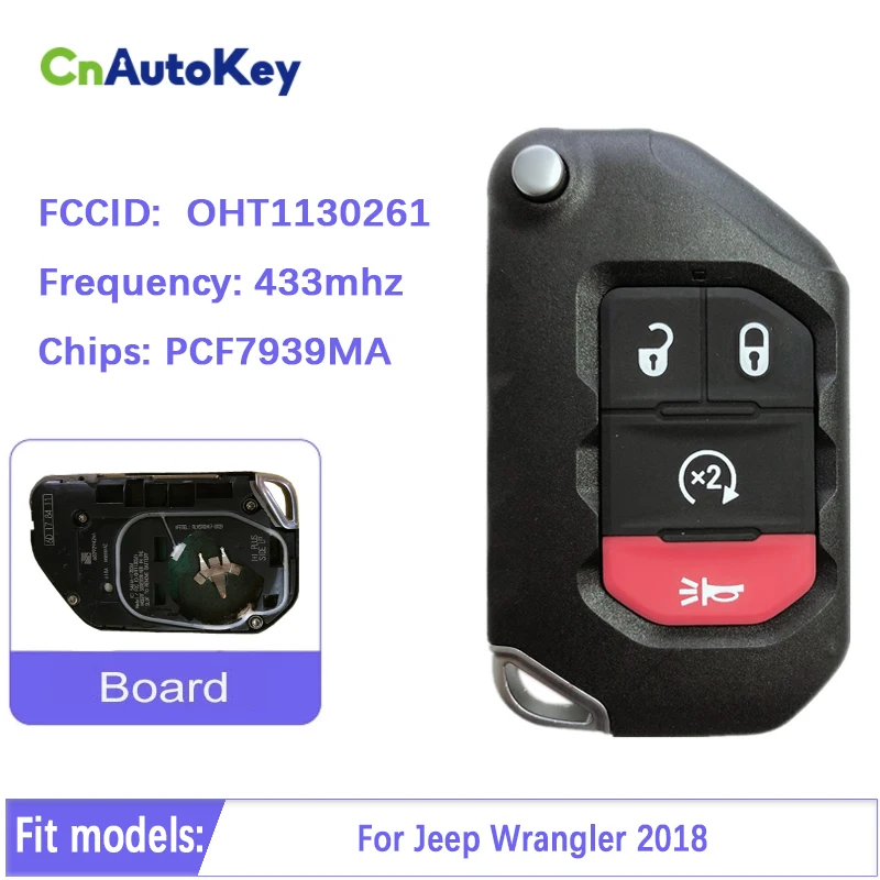 

CN086026 Jeep Wrangler 2018 Genuine Flip Remote Smart Auto Key 4 Buttons Auto Start 433 MHz PCF 7939M Transponder 68416784AA-001