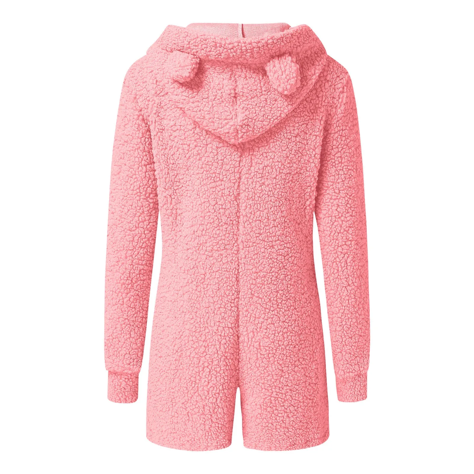 Women Jumpsuits Fleece Pajama Bear Ear Hooded Bodysuit Shorts Winter Warm Tracksuit Streetwear One-piece Sleepwear Plus Size