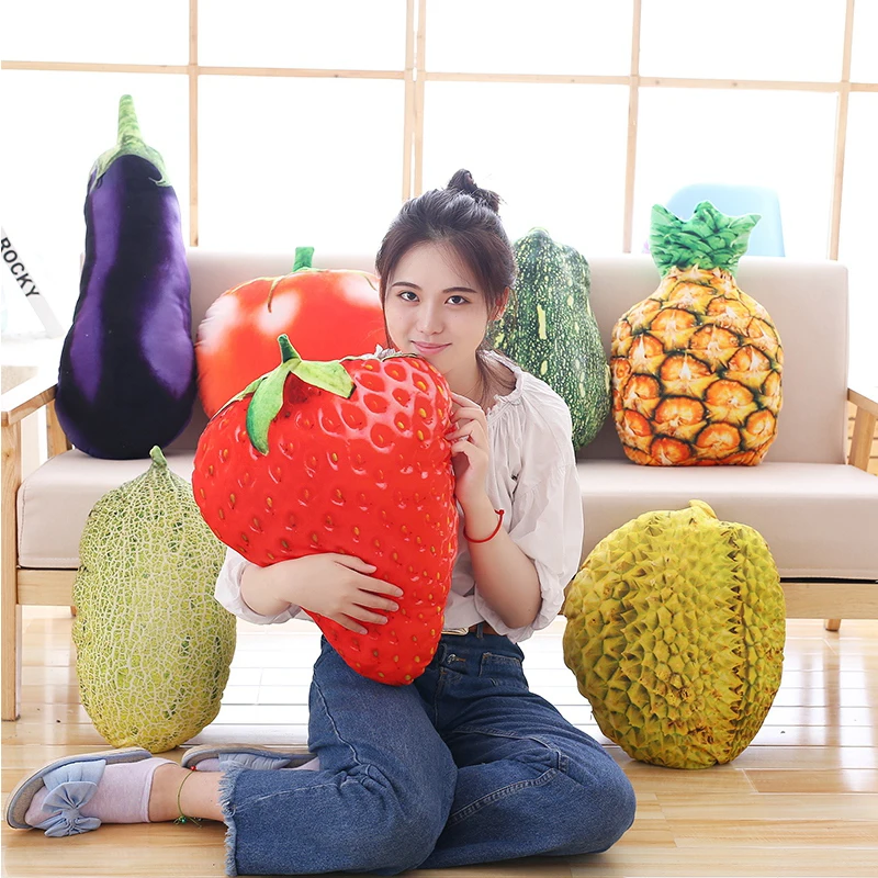 Lifelike Fruits Plush Toy Stuff Fruit Pillow Strawberry Pineapple Durian Hami Melon Eggplant Carrot Decorative Toy Throw Pillow