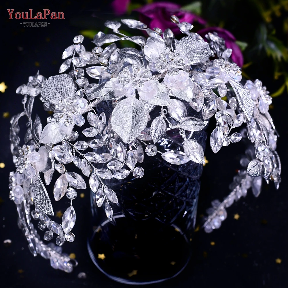 YouLaPan Luxury Bridal Hairbands Handmade Alloy Leaf Headwear Rhinestone Hair Tiara Wedding Hair Accessories Jewelry HP391