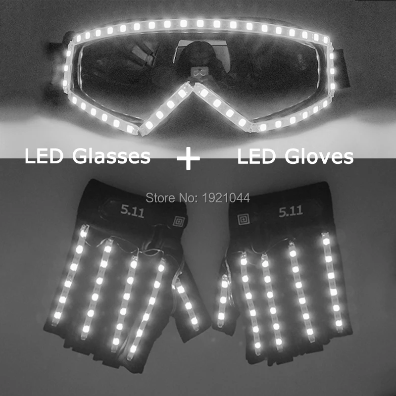 

Festival Party LED Gloves + LED Glowing Glasses Night Field Stage DJ Performance Fluorescent Dancing Lights Costume Props