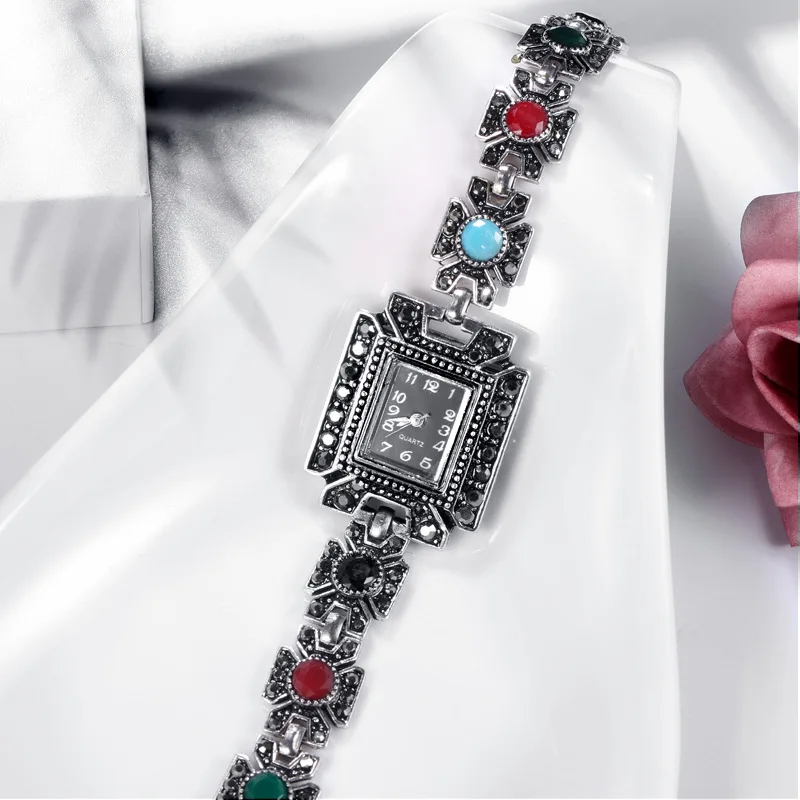 Fashion Girls Crystal Red Bracelet Women Jewelry Charm Quartz Watches Female Square Accessories Watch For Princess Girls Gift