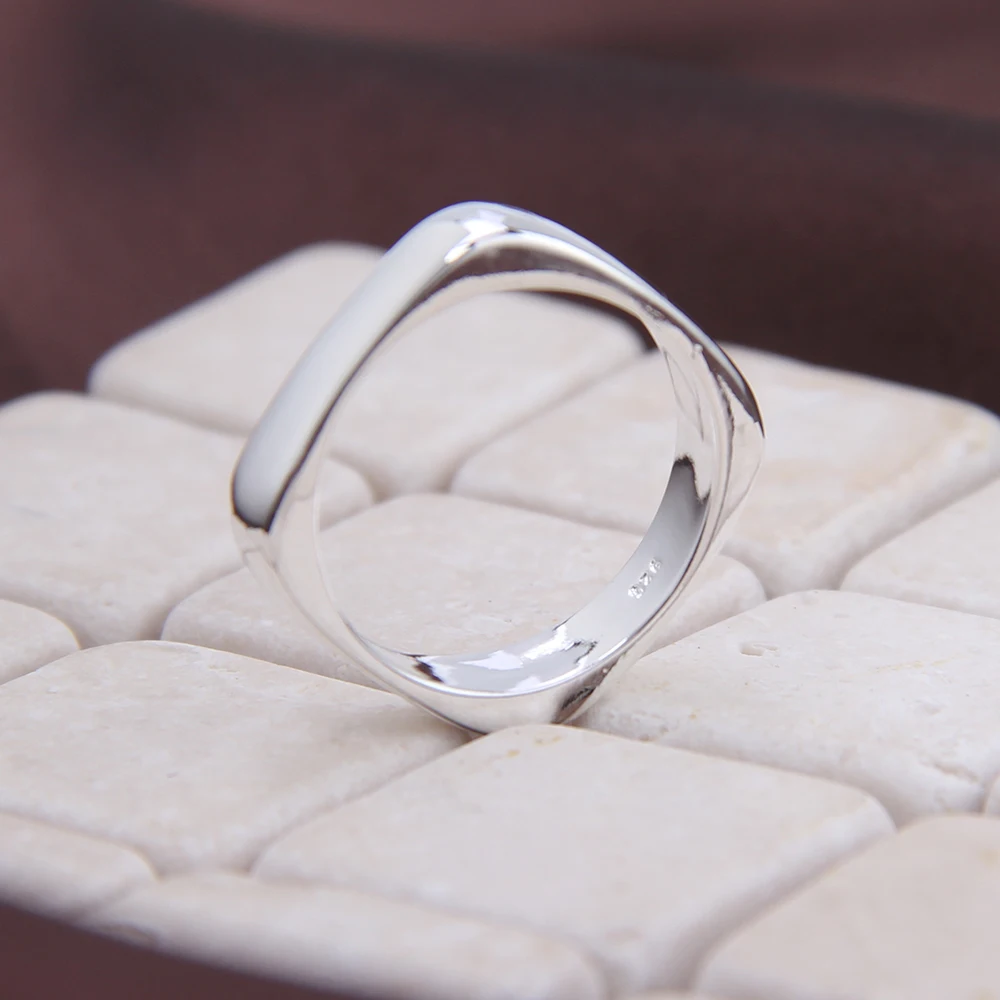 DOTEFFIL Square Circle Rings For Women Men Brand Fashion Simple Wedding Engagement Party Silver Color Jewelry