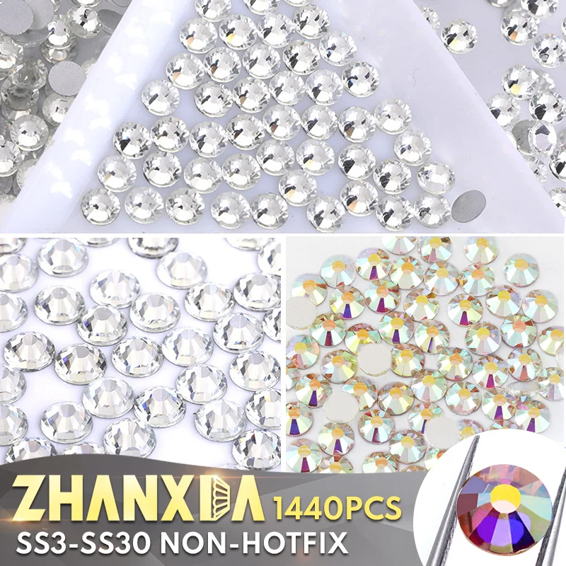 White Non Hot Glass Rhinestones Ab Crystals For Nails Parts Shiny Decorative Stones For Handicraft Loose Gemstones 3/6/8/10/12mm