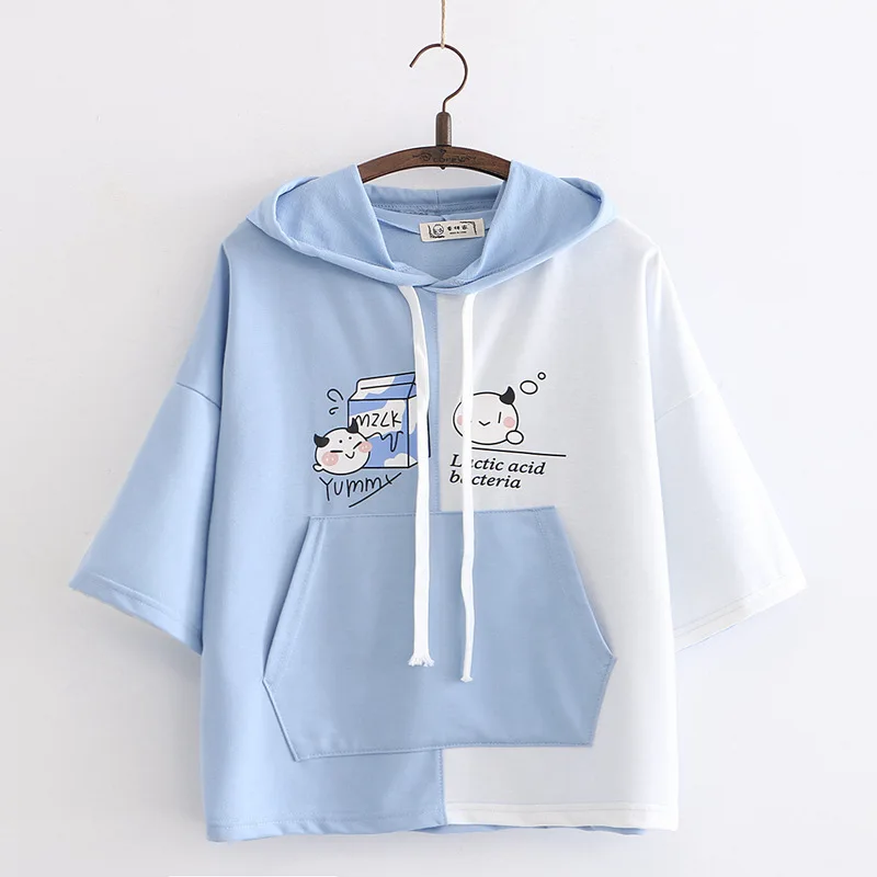 

Summer Harajuku Kawaii Short Sleeve T Shirt Girls Basic Casual Tee Tops Women Loose Funny Cartoon Anime Print Hooded T-shirts