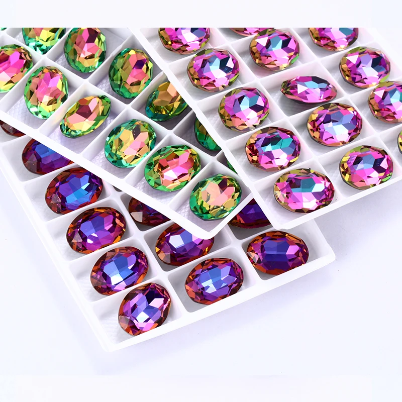 Oval Shape Nail Parts Pointback Glue On Rhinestones AB Color Crystals And Stones Shiny DIY Accessories piedras decorativas