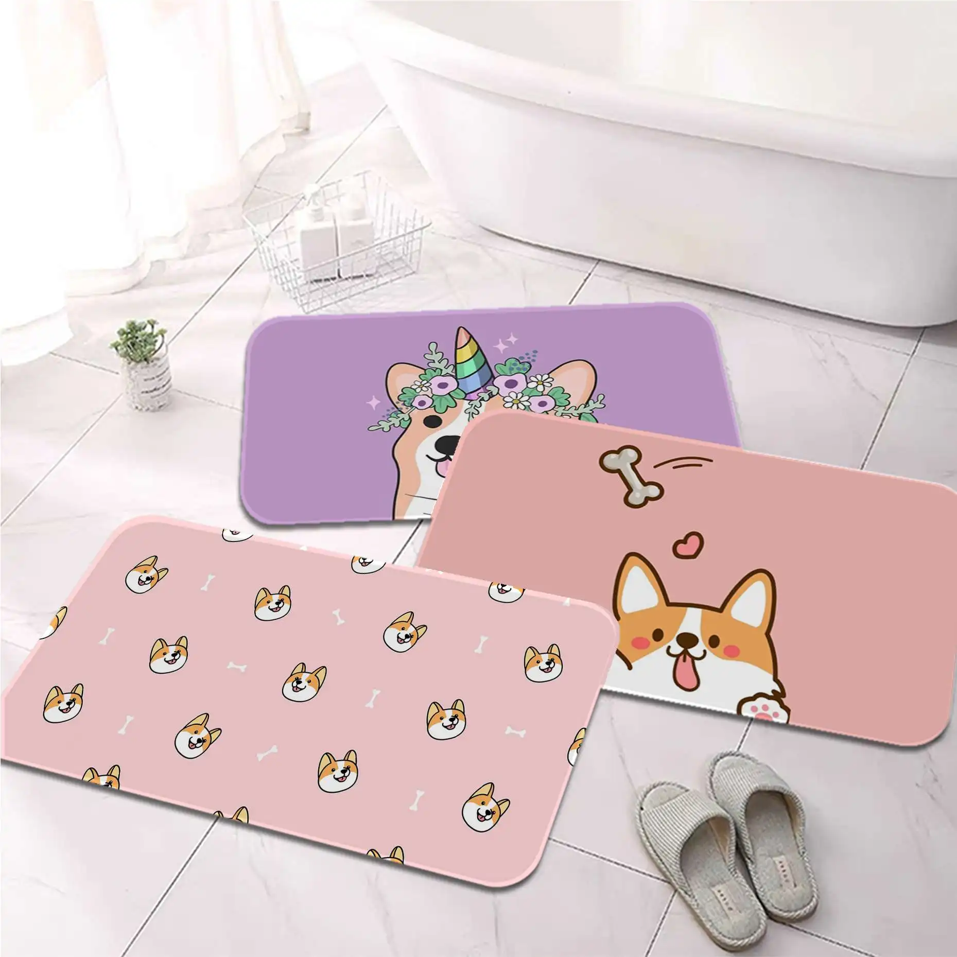 

Lovely Welsh Corgi Lovely Animal Printed Flannel Floor Mat Bathroom Decor Carpet Non-Slip For Living Room Kitchen Doormat