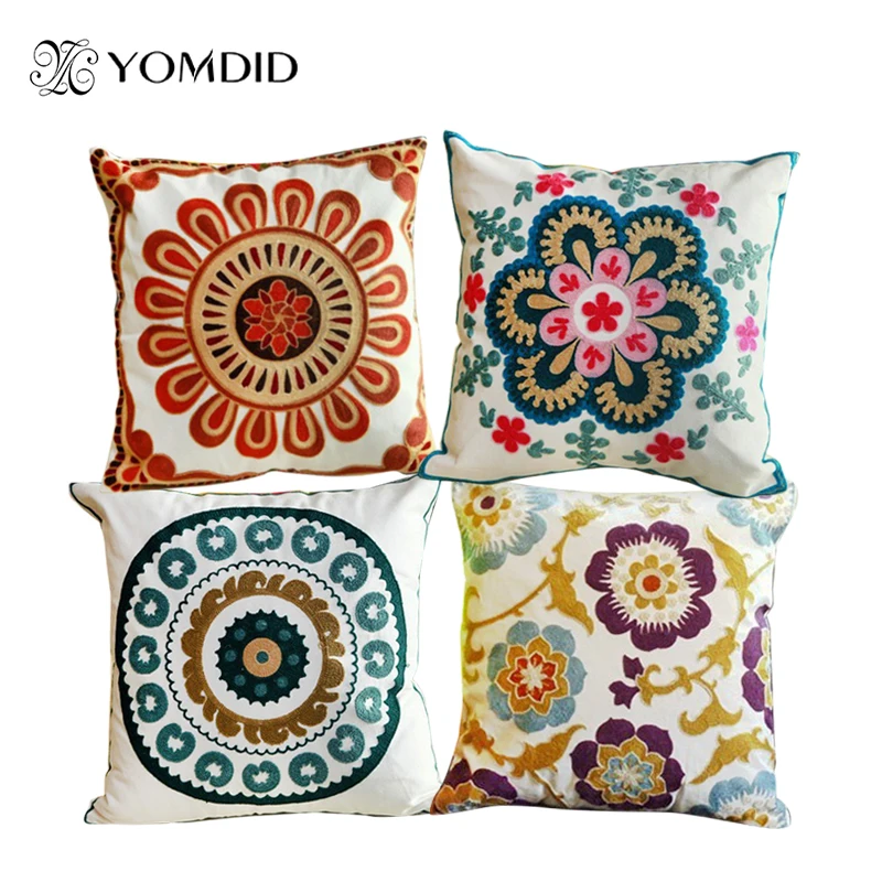 Free Shipping Hand-embroidered Sofa Decorative Pillow Cushions for Car Decoration Fashion Flower Soft Cushion Almofadas Vintage