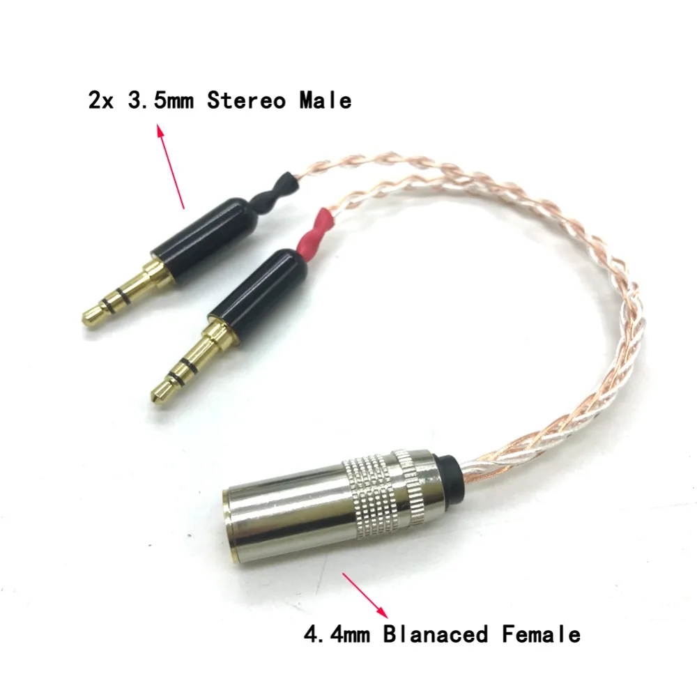 TOP-HiFi-Adaptador de Audio equilibrado para reproductor de PHA-3 Pono, cristal individual, cobre, plata, mezclado, 2x3,5mm macho a 4,4mm hembra, 10cm