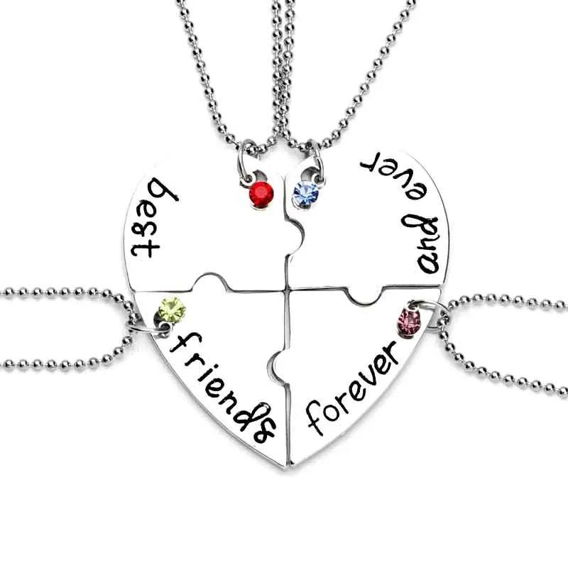 Hot Sale BFF Necklace For 4 Four Friends Necklace Heart Shape Puzzle Hand Stamp Friendship Jewelry For Women Girls