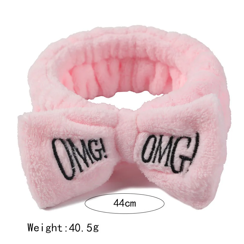 OMG Hairband Bow Face Washing Headwear For Women Fashion Korean Embroidered Letter Coral Fleece Hair Headband Hair Accessories