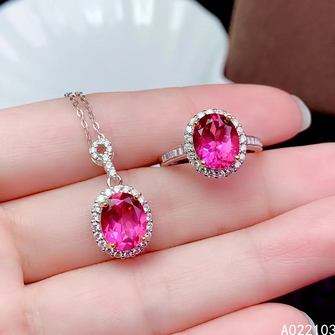 

KJJEAXCMY fine jewelry 925 sterling silver inlaid natural pink topaz Girl fresh romantic ring pendant gem set support test