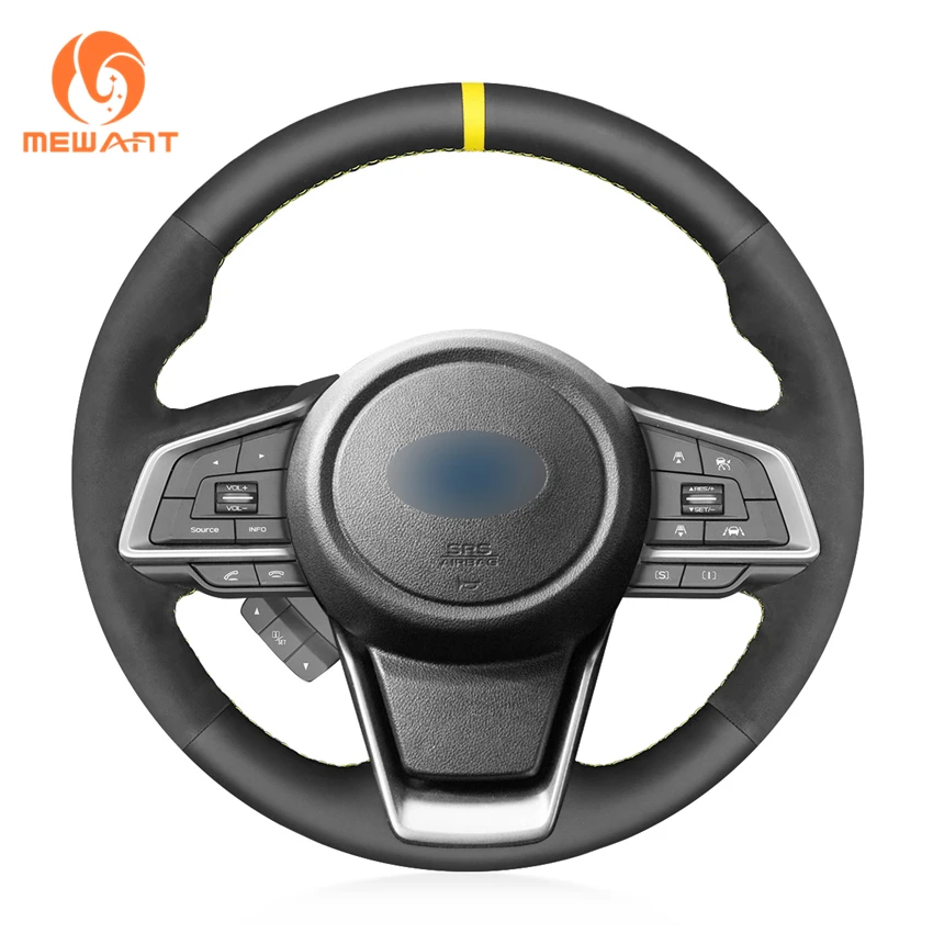 MEWANT Black Genuine Leather Suede Steering Wheel Cover For Subaru Forester Ascent Crosstrek Legacy Outback Impreza 2016-2022