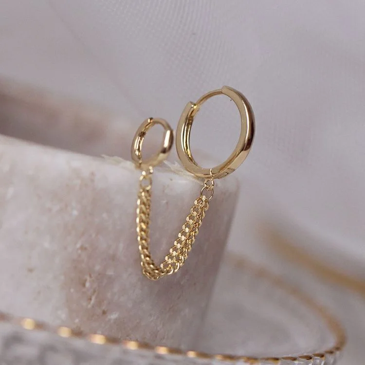 1PCS Stainless Steel Double Ear Hole Link Chain Hoop Earring for Women Ear Jewelry Accessories Gift Wholesale