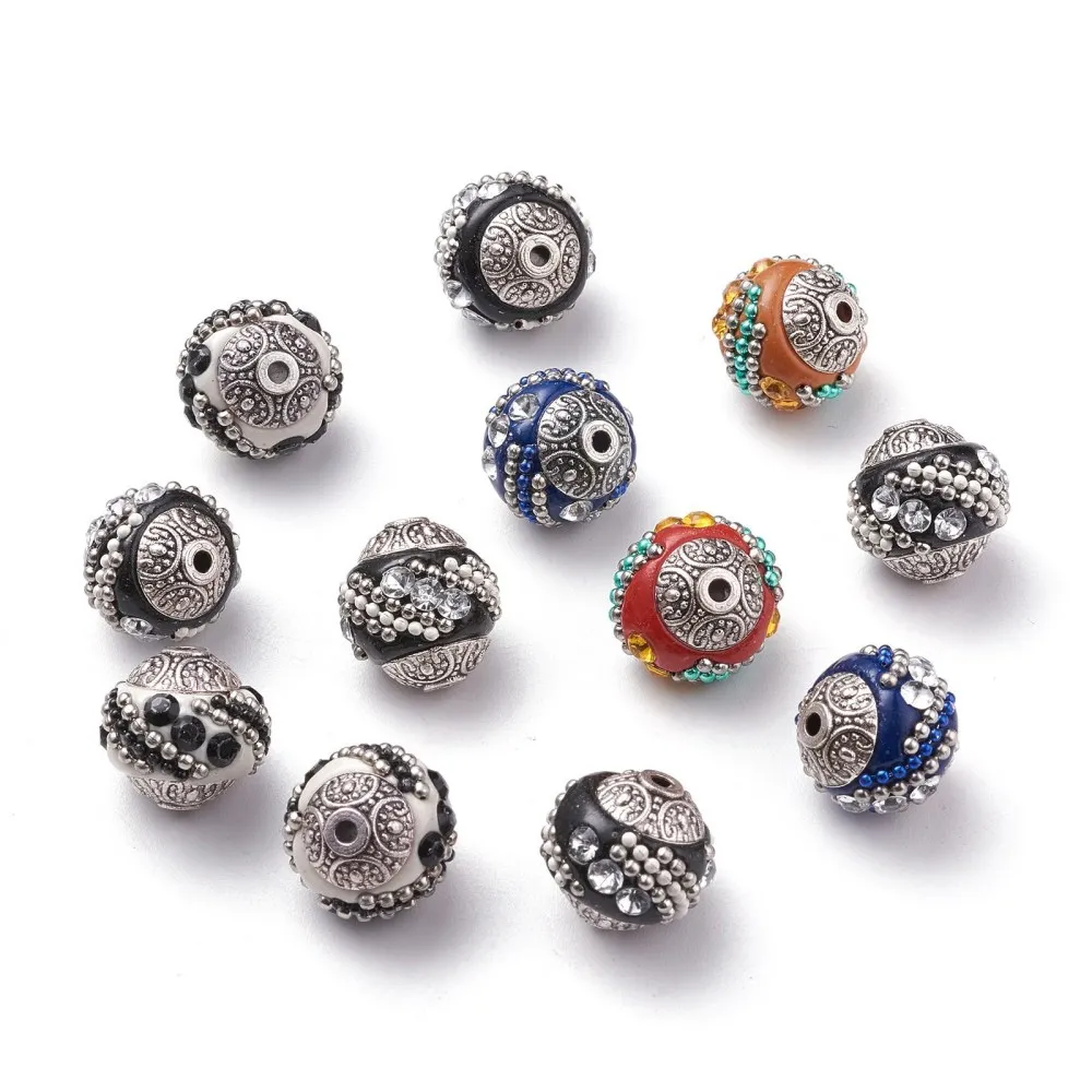 

10pcs 20mm Handmade Indonesia Round Beads for DIY jewellery making supplies Mixed Color with Alloy Findings Hole 2mm F80