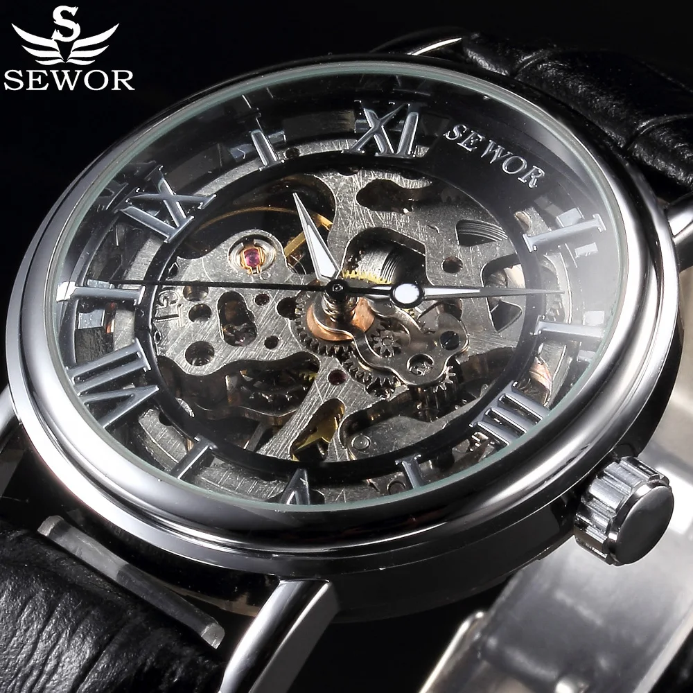 SEWOR Fashion Casual Man Watch Men Skeleton Watches Mechanical Hand Wind Wristwatches Cheap Price Dropshipping Erkek Kol Saati