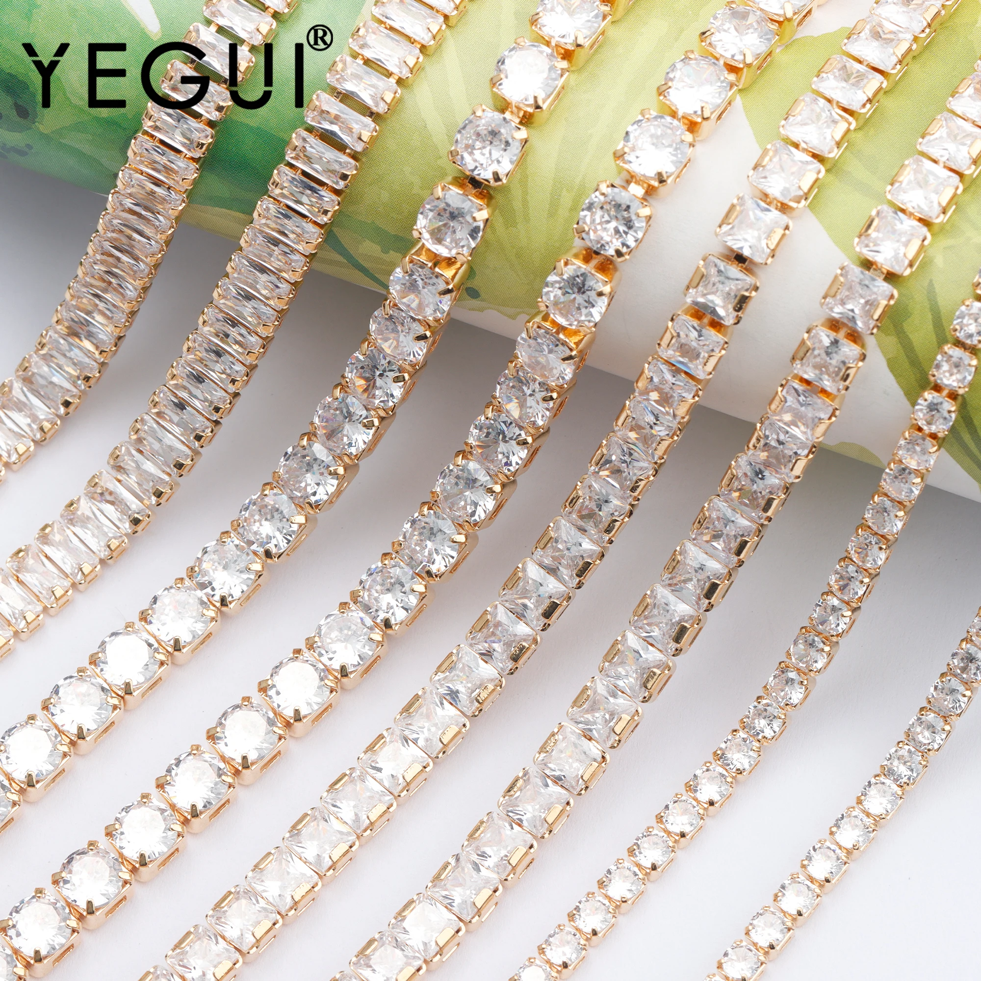 YEGUI C149,diy zircon chain,18k gold plated,0.3 microns,copper metal,charms,jewelry making,diy bracelet necklace,46cm/lot