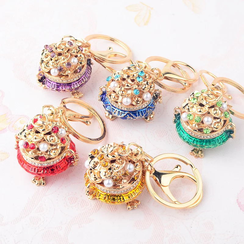 Cornucopia keychain ingot Chinese style lucky pendant creative golden key pendant with great wealth
