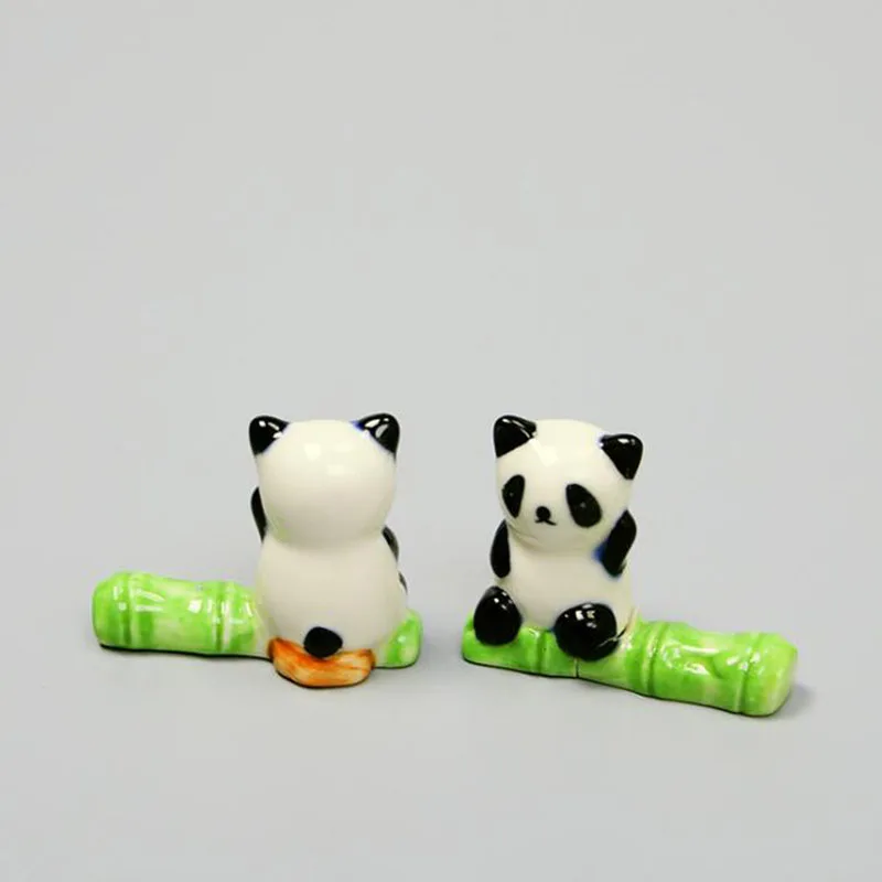 2pcs/set Chopstick Rack Cute Panda Ceramic Crafts Chopstick Stand Spoon Fork Holder Kitchen Tableware Dinner Table Decor