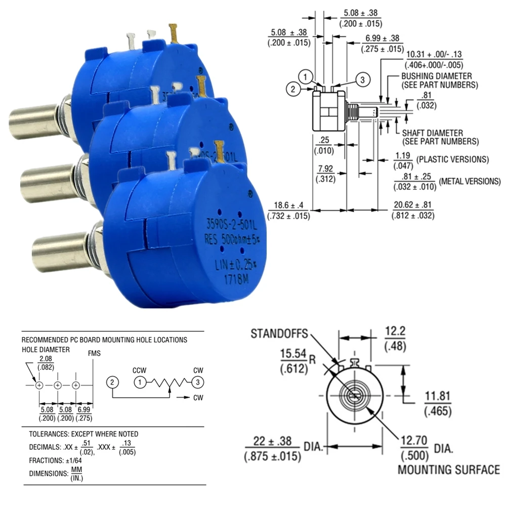 3590S Multiturn Potentiometer 500 1K 2K 5K 10K 20K 50K 100K ohm Potentiometer Adjustable Resistor 3590 102 202 502 103