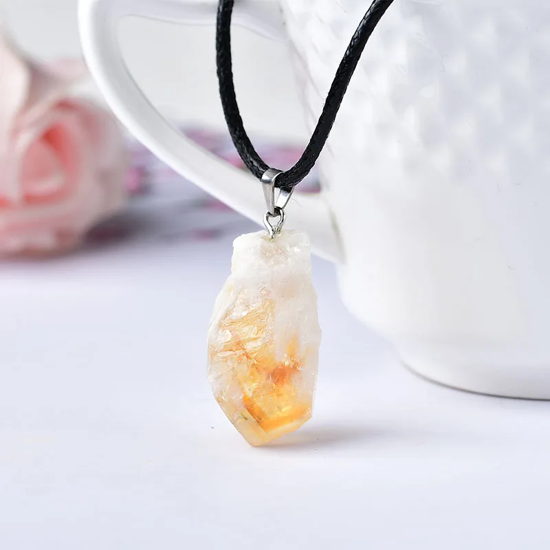 Natural Citrine Point Stone Pendant Crystal Necklace Raw Crystals Healing Stone Quartz For Men Women Mineral Jewelry Diy Gift