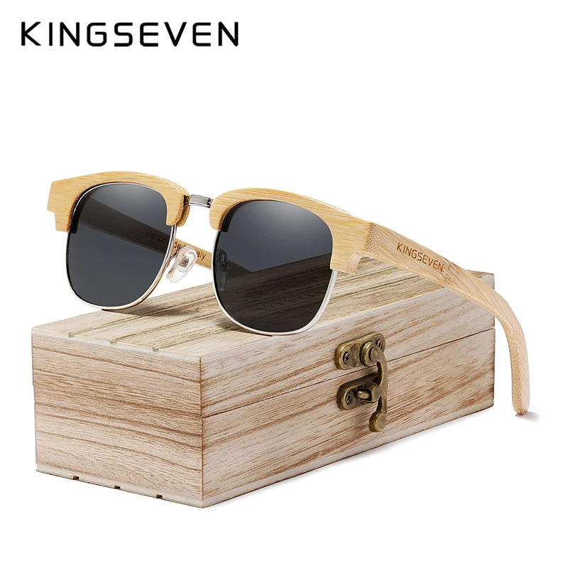 KINGSEVEN New Retro Bamboo Natural Male Sunglasses Polarized Wooden Spring Hinge UV400 Protection Oculos De Sol Feminino G5916