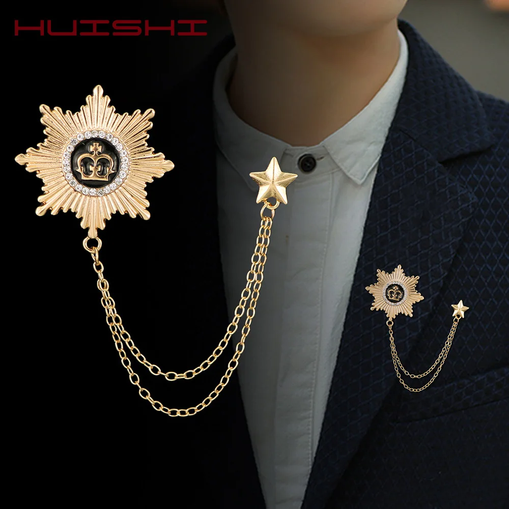 

Men's Medal Brooch Business Tassel Chain Lapel Pin Classical Mariage Suit Set Decoration Brooch Wedding Accessories Pin For Men