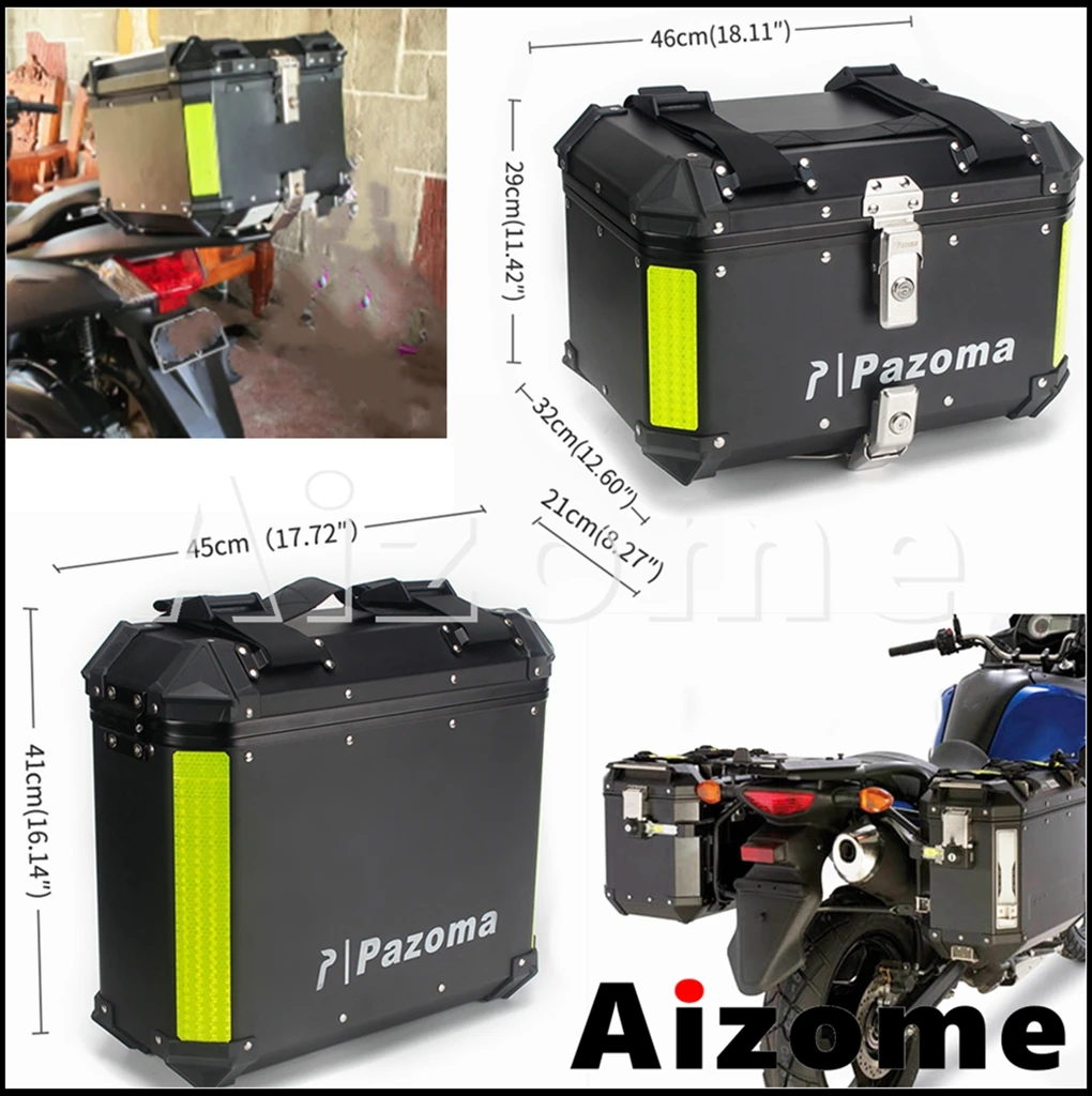 

Motorcycle 42L Top Case + 2*36L Side Box For Honda Suzuki Kawasaki Yamaha BMW Motorbike Trunk Aluminum Trunk Rear Storage Box