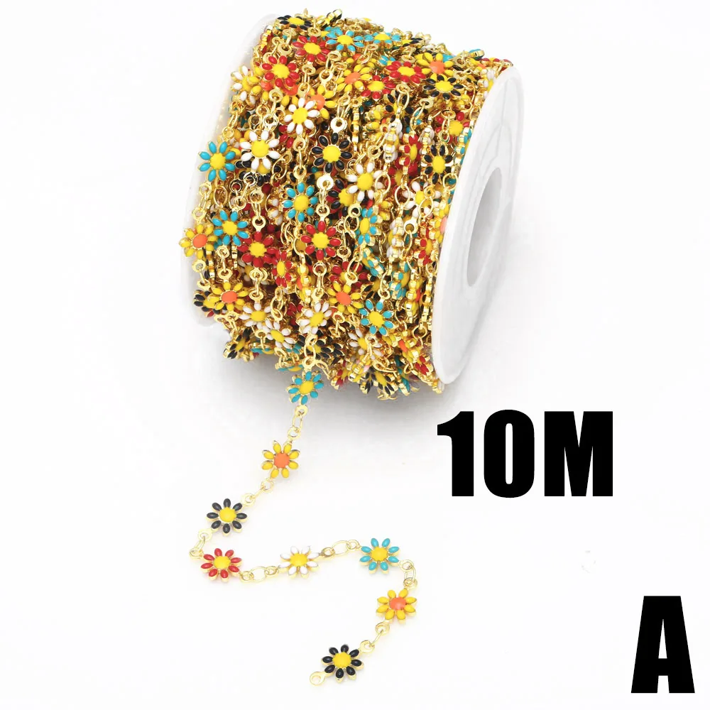 OCESRIO 10M Copper Handmade ET and Daisy Chains for Bracelet Genuine Gold Plated Enamel Supplies for Jewelry Wholesale cana009