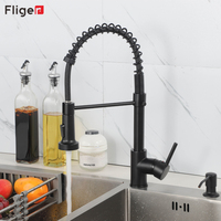 Fliger Black Spring Kitchen Faucet Pull Out Kitchen Sink Faucet Hot Cold Water Mixer Tap Sink Faucets 360 Rotation Mixer Taps